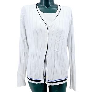 VTG EP Pro Golf Tennis White Tank Top Cardigan Knit Sweater Set L Preppy 2963